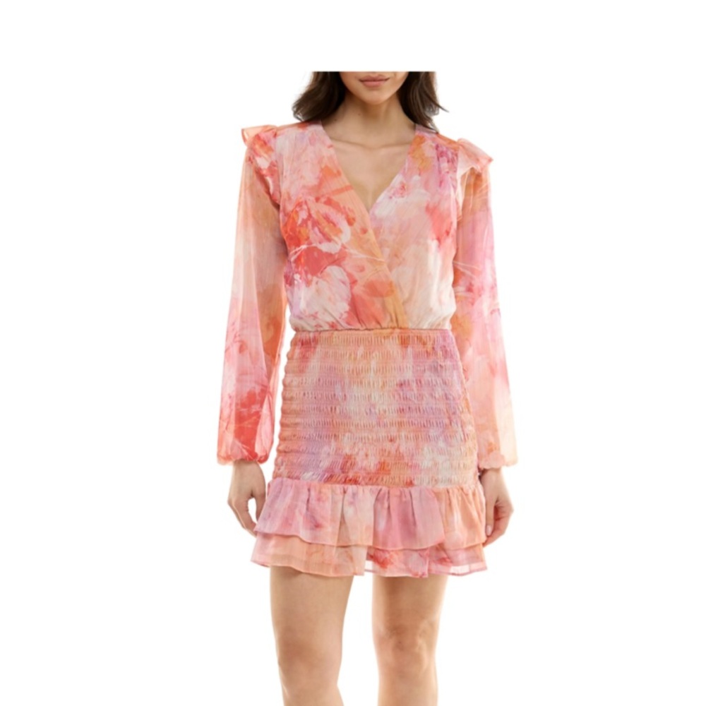 NWT Socialite Long Sleeve Smocked Bodice Minidress
